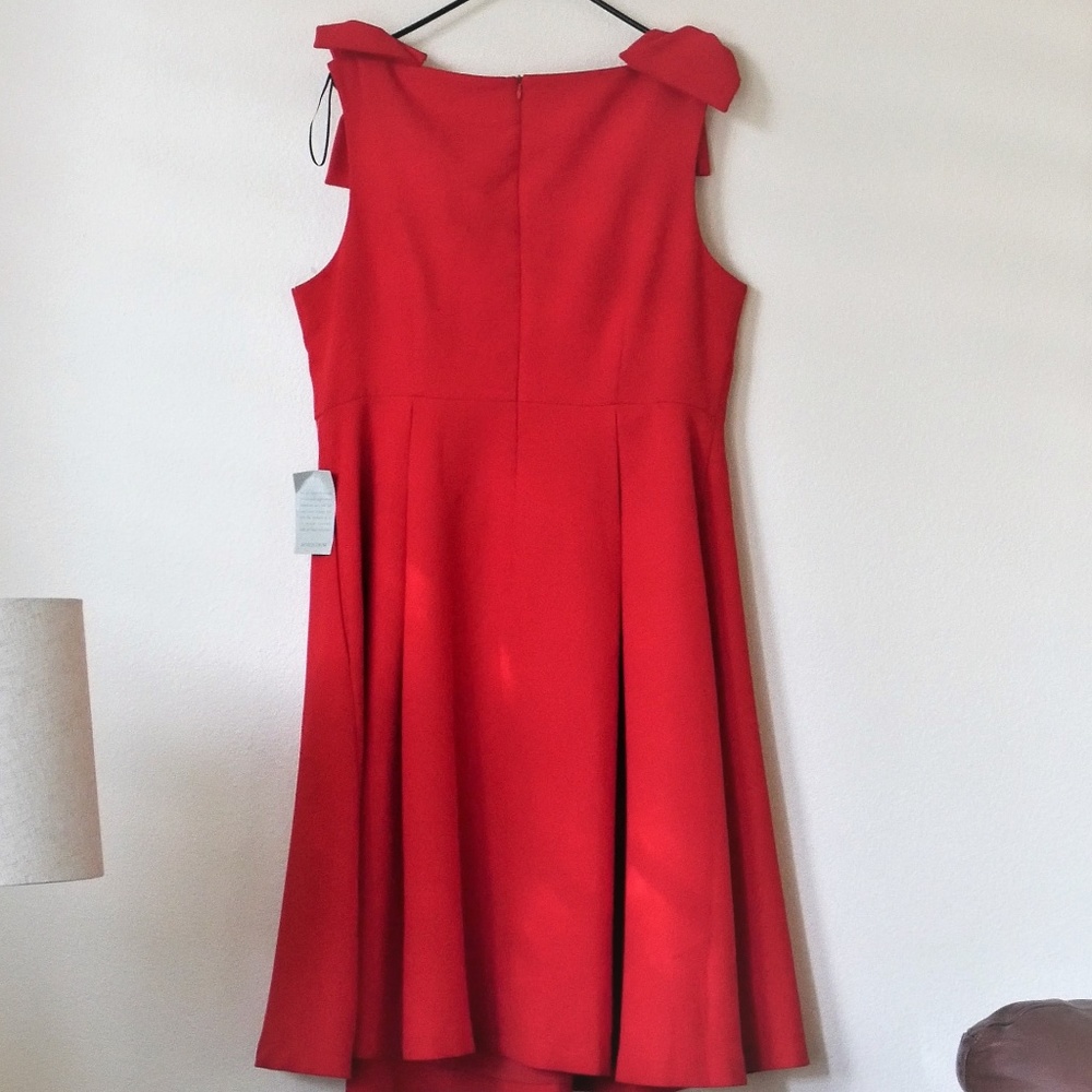 NWT 1901 Sleeveless Red Flare Bow Shoulder Dress - Picture 5 of 8